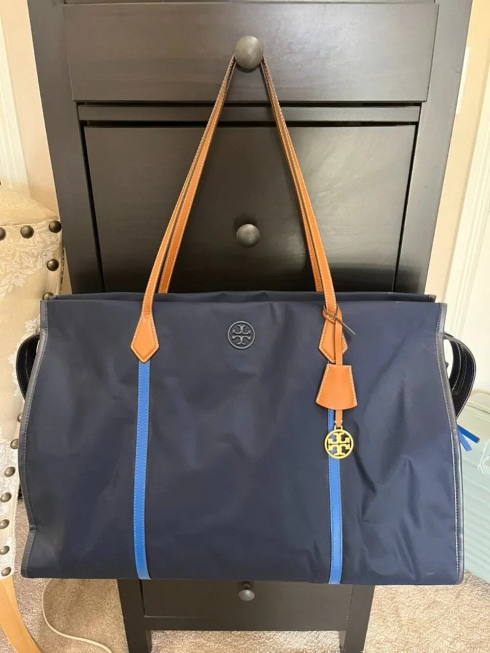 Tory Burch Perry Nylon Oversized Tote Travel Bag Royal Navy